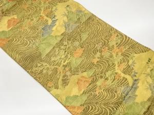 佐賀錦枯山水に木々模様織出し袋帯